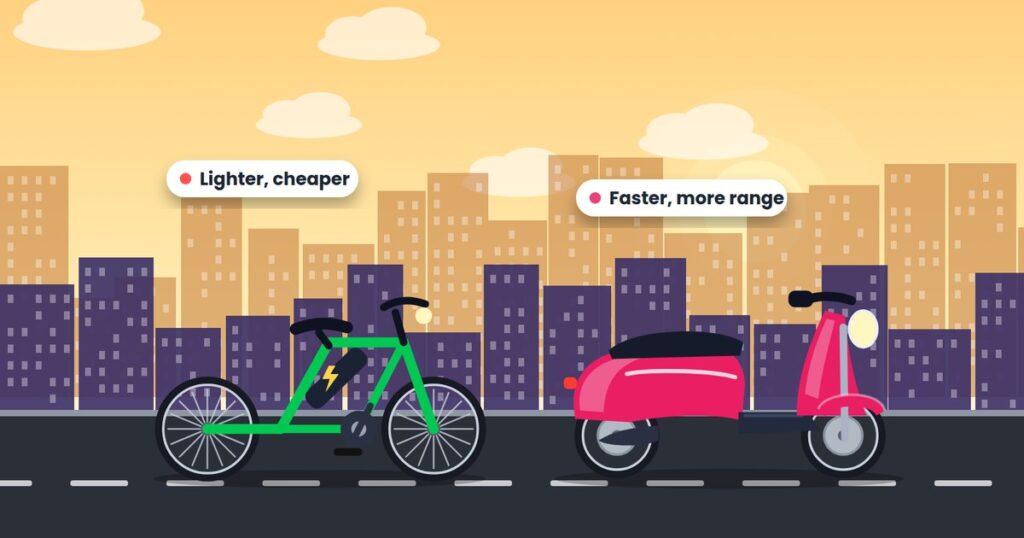 Electric cycle and scooty shown in a versus layout