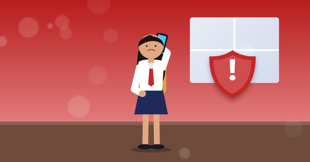 Smartphone showing a fake website asking for a fee with a warning sign